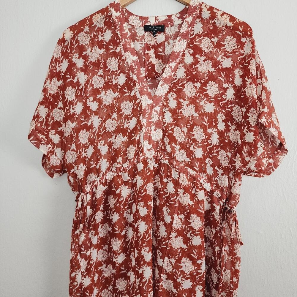 Rag & Bone Elysse Sheer Floral Midi Chiffon Dress Orange Boho Resort Wear XS - Picture 5 of 13